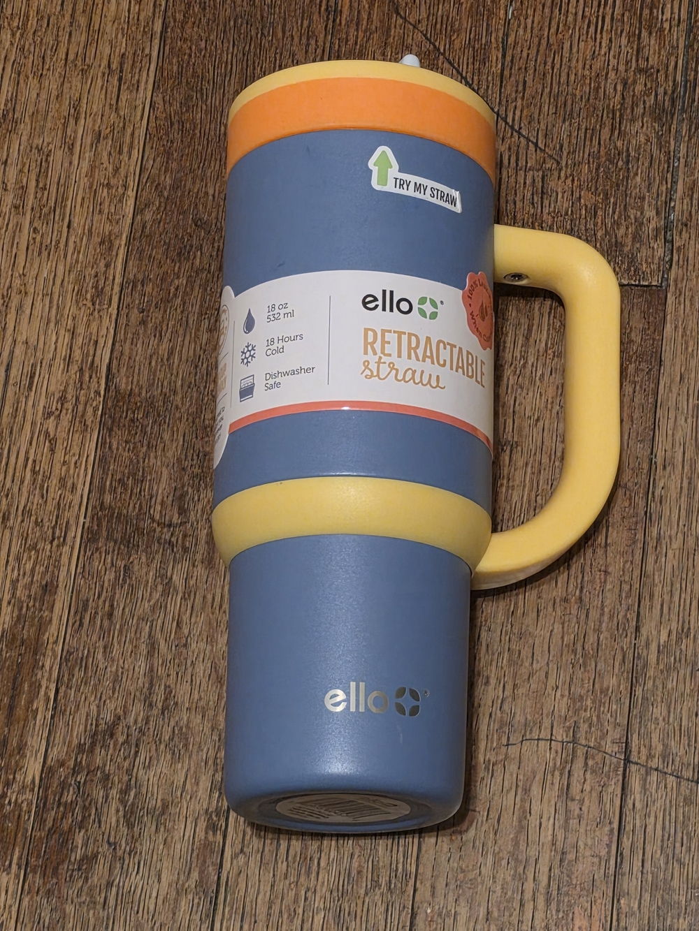 Retractable Straw Travel Mug - Blue & Yw